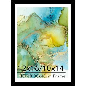 Wood 12x16 Frame Black with 10x14 Mat, for 30 x 40cm Diamond Art Painting, Display Picture 10 x 14 with Mat or 12 x 16 without Mat, Large 30x40 Picture Frame for Wall Hanging, Black, 1 Pack
