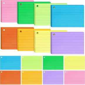 Tecmisse 160 PCS Index Card 4 x 6 Inches, 180 GSM Thick Punched Flash Cards, Blank Note Cards, Colored Study Cards for School Learning and Office Supplies, 8 Colors