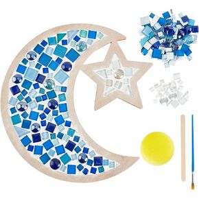 WEBEEDY Glass Mosaic Moon and Star Kit, Creativity DIY Mosaic Arts and Crafts Kit for Adults, Handmade Artwork Gifts Crystal Mosaic Supplies Christmas Home Decor Gifts in Saudi Arabia