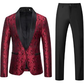 Men Tuxedo Suit Set 2 Piece Slim Fit Paisley Floral Prom Homecoming Wedding Dress Suits