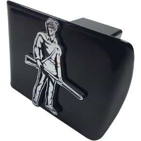 West Virginia University Metal Mountaineers Emblem on Black Metal Hitch Cover