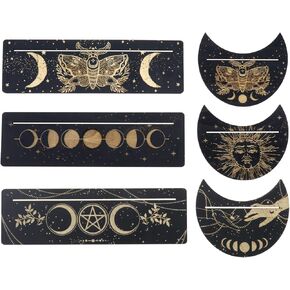 eMagTech 6PCS Wooden Tarot Card Holder Stand 25mm Rectangle & 12.5mm Moon Shape Altar Card Display Stand for Witch Divination Tools Tarot Decor Wiccan Supplies