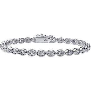 BERRICLE Sterling Silver East-West Cubic Zirconia CZ Statement Tennis Bracelet for Women, Rhodium Plated