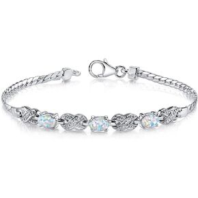 PEORA Created White Fire Opal Infinity Bracelet for Women 925 Sterling Silver, 1.25 Carats total, Oval Shape 6x4mm, 7.50 inch length