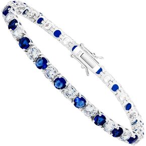 Kose 925 Sterling Silver Bracelets for Women and Men | 4mm Sapphire Ruby Emerald Cubiz Zirconia Classic Tennis Bracelet | Size 6.5-8 inches