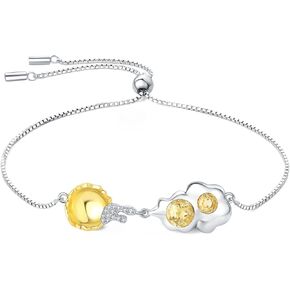 JewelryPalace Poached Egg Round Cut 1.1ct Genuine Citrine Adjustable Link Bolo Bracelet for Women, 14k Yellow Gold Plated 925 Sterling Silver Bracelet for Her, Yellow Natural Gemstone Jewelry Set
