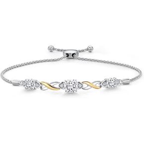 Gem Stone King 925 Silver and 10K Yellow Gold White Moissanite and White Lab Grown Diamond Bracelet For Women | 2.45 Cttw | Cushion 6MM and 5MM | Fully Adjustable 9 Inch