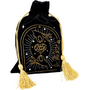 La Muci Velvet Tarot Card Bag - Drawstring Pouch for Tarot Deck Storage - Magic Black Heart Bag- Jewelry Storage & Gift Bag with Gold Tassel Drawstrings, 6.6 x 9 inches