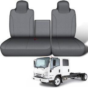 Front Seat Cover for 2006-2024 Isuzu NPR, Front High Back 60/40 Split Bench Seat Cover with Molded Headrests, Washable & Breathable Premium Cloth Automotive Vehicle Seat Cover with Airbag Compatible