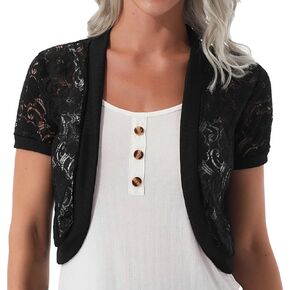 Womens Short Sleeve Bolero Shrug Open Front Floral Lace Summer Sheer Cropped Cardigan