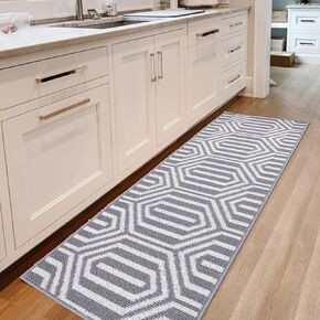 سجاد عداء Cekene للممر، 20 بوصة × 59 بوصة، سجادة مطبخ غير قابلة للانزلاق وقابلة للغسل مع دعم مطاطي، سجادة غسيل هندسية للمزرعة، سجادة أرضية متينة للمدخل، رمادي in Kuwait