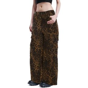 Cargo Pants Women Fashion Stretch Mid Waist Wide Leg Pants Cotton Baggy Casual Y2K Streetwear with 8 Pockets
