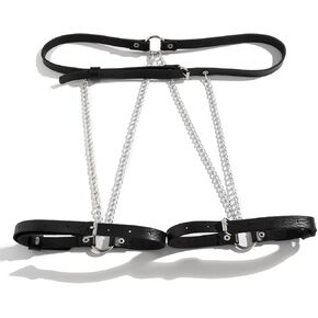 Foyte Punk Leather Body Chain Sexy Black Harness Belt Waist Chains Nightclub Belly Rave Leg Chain Body Jewelry Accessories