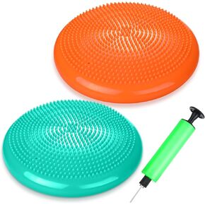 2 Pcs Wiggle Seat Inflated Wobble Cushion Flexible Balance Disc with Air Pump for Core Stability Strengthening Improving Posture Physical Exercise