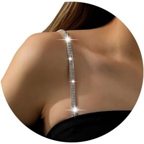 2Pcs Rhinestone Shoulder Straps Jewelry Crystal Strap Chain Detachable Rhinestone Lingerie Chain Bridal Wedding Dress Bra Shoulder Chain Jewelry for Women