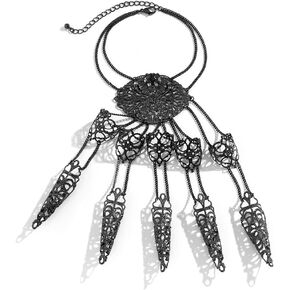COLORFUL BLING Gothic Vintage Witch Finger Nail Tip Claw Chain Rings for Women Belly Dance Gypsy Egyptian Bracelet with Finger Nails for Halloween Costume Party Jewelry -Style 3