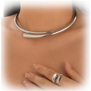 Silver/Gold Collar Necklace for Women Sexy Open Adjustable Choker Necklace Summer Bikin Body Jewelry Metal Clavicle Chain Jewelry for Women