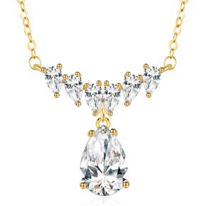 Platinum-Plated or 18K Gold Plated Cubic Zirconia Teardrop Necklace for Women