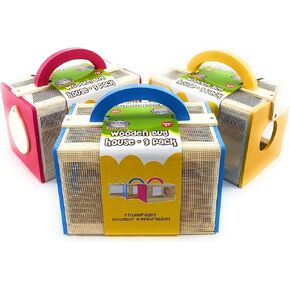Matty's Toy Stop Wooden Bug House Insect Critter Cages with Handles in Blue, Red & Yellow (3 Pack)
