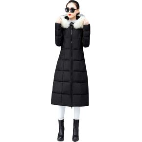 ebossy Women's Winter Thicken Down Alternative Long Puffer Coat with Faux Fur Hood