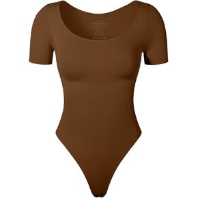 KSKshape Short Sleeve Bodysuit for Women Tummy Control Scoop Neck Shapewear Bodysuit Tshirt Top