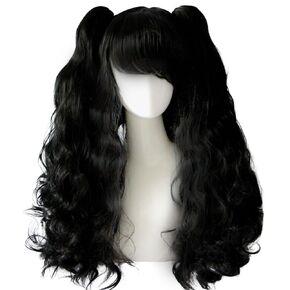 5PCS Set Black Ponytail Wig Long Black Curly Wig For Women Halloween Cosplay With Detachable Ponytails Long Black Wavy Wigs For Halloween Party Cosplay Costume Christmas Wig Accessory(+Wig Cap)