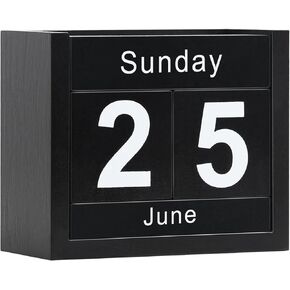Wooden Block Calendar for Desk, Daily Desktop Perpetual Desk Calendar, Cute Date Display Blocks Desk Accessory for Home Office Decor, Teacher, Classroom, Reusable Yearly, Black