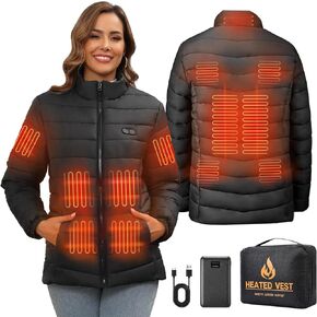 Heated Vest Women with 7.4V 16000mAh Battery Pack, Heated Jackets for Women 12 Heating Zones, 3 Heating Levels