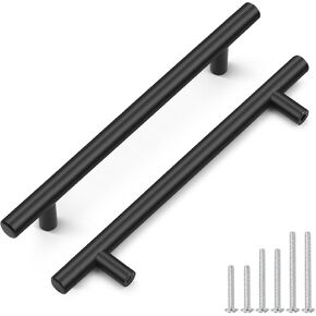 Probrico 10 Pack Black Kitchen Cabinet Handles,Holes Centers(128mm) 5Inch Black Drawer Dresser Pull Handles Stainless Steel Kitchen Cabinet Pulls 7.5inch Length