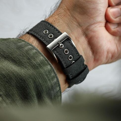 Croyde Canvas Watch Strap - 100% Cotton, Quick-Release, Stainless Steel Buckle, Vintage Military Style - Fits 18mm, 20mm, 22mm Watches - Army Green, Grey, Sand in Saudi Arabia