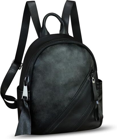 IVTG Vintage Genuine Leather Backpack for Women Cowhide Soft Real Leather Fashion Knapsack Purse Rucksack Daypack Bag (Black) in Saudi Arabia