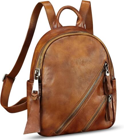 IVTG Vintage Genuine Leather Backpack for Women Cowhide Soft Real Leather Fashion Knapsack Purse Rucksack Daypack Bag (Black) in Saudi Arabia