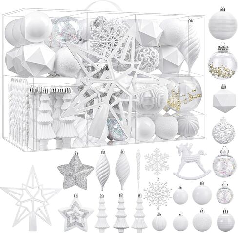 SHareconn 100pcs Christmas Tree Decorations Ornaments Set, Shatterproof Plastic Baubles Decorative Balls for Xmas Tree Decor Holiday Wedding Party, White in Saudi Arabia