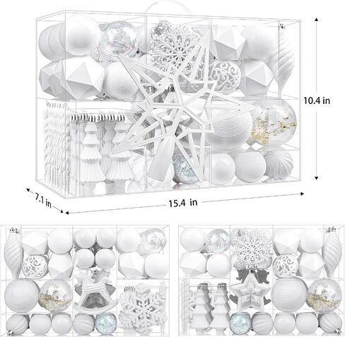 SHareconn 100pcs Christmas Tree Decorations Ornaments Set, Shatterproof Plastic Baubles Decorative Balls for Xmas Tree Decor Holiday Wedding Party, White in Saudi Arabia