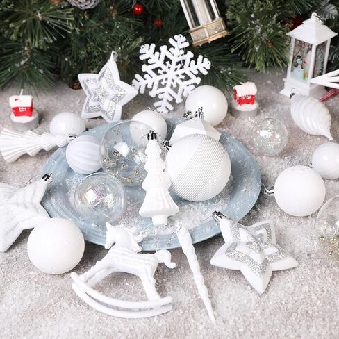 SHareconn 100pcs Christmas Tree Decorations Ornaments Set, Shatterproof Plastic Baubles Decorative Balls for Xmas Tree Decor Holiday Wedding Party, White in Saudi Arabia