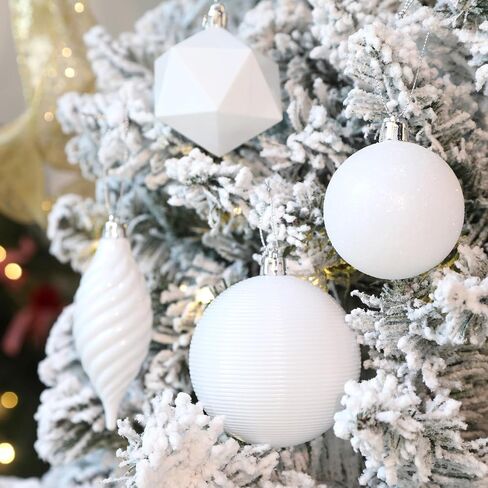 SHareconn 100pcs Christmas Tree Decorations Ornaments Set, Shatterproof Plastic Baubles Decorative Balls for Xmas Tree Decor Holiday Wedding Party, White in Saudi Arabia