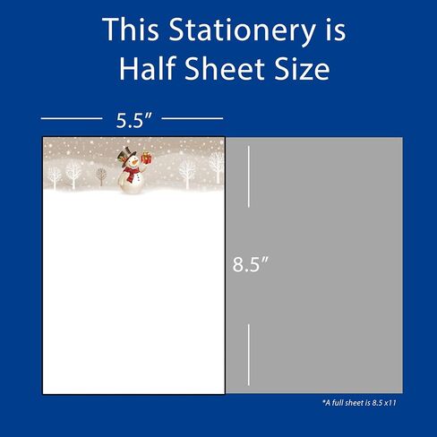 Snowman Present Christmas Stationery Memo Paper - 80 Sheets of Half Sized (5 1/2" x 8 1/2") Christmas Letterhead for Winter & Holiday Events in Saudi Arabia