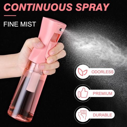 Continuous Spray Bottle for Hair (10.1oz/300ml) 2 Pack Mister Spray Bottles for Cleaning Empty Ultra Fine Water Mist Sprayer for Hairstyling Plant Garden Curly Hair Etc (Pink Transparent) in Saudi Arabia