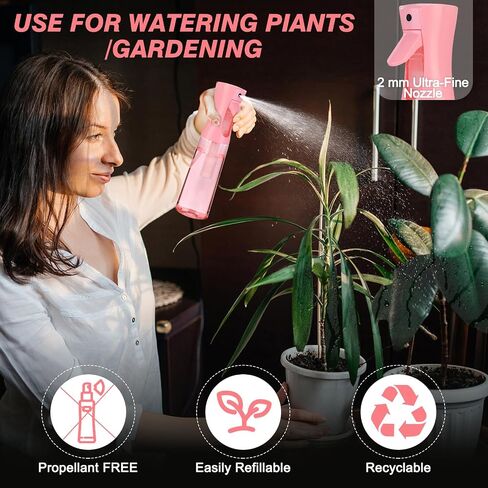 Continuous Spray Bottle for Hair (10.1oz/300ml) 2 Pack Mister Spray Bottles for Cleaning Empty Ultra Fine Water Mist Sprayer for Hairstyling Plant Garden Curly Hair Etc (Pink Transparent) in Saudi Arabia