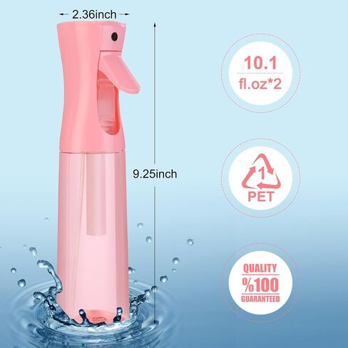 Continuous Spray Bottle for Hair (10.1oz/300ml) 2 Pack Mister Spray Bottles for Cleaning Empty Ultra Fine Water Mist Sprayer for Hairstyling Plant Garden Curly Hair Etc (Pink Transparent) in Saudi Arabia