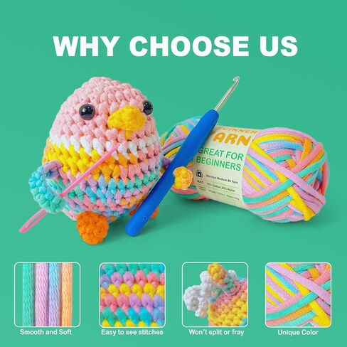 3 * 50 جم/1.76 أونصة من خيوط الحياكة والحياكة، 3 * 60 ياردة من خيوط المبتدئين مع غرز سهلة الرؤية؛ Worsted-Weight Medium #4؛ طقم كروشيه صديق للأميجورومي (بتلة + أزرق + وردي مرح) in Kuwait