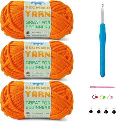 3 * 50g/1.76oz Yarn for Crocheting and Knitting, 3 * 60yds Beginner Yarn with Easy-to-See Stitches; Worsted-Weight Medium #4;Amigurumi-Friendly Crochet Kit(Petal+Blue+Merry Pink) in Saudi Arabia