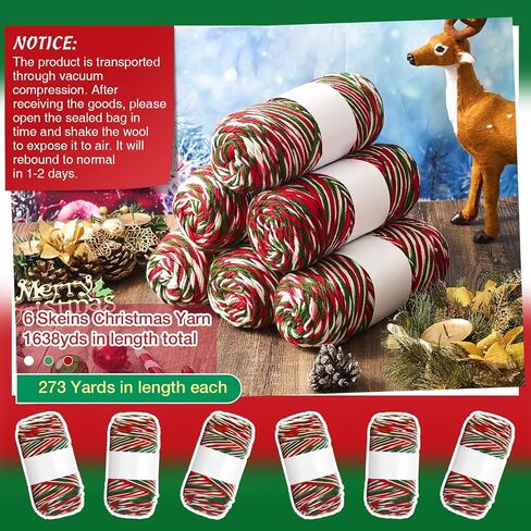 Timgle 6 Skeins Christmas Yarn Christmas Yarn for Crocheting Yarn for Crocheting Soft Each 141g/ 4.5 oz 273 Yard Crochet Yarn for Christmas Knitting Crocheting Gift Craft Project Assorted Starter in Kuwait