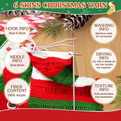 Timgle 6 Skeins Christmas Yarn Christmas Yarn for Crocheting Yarn for Crocheting Soft Each 141g/ 4.5 oz 273 Yard Crochet Yarn for Christmas Knitting Crocheting Gift Craft Project Assorted Starter in Kuwait