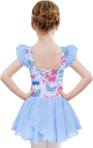 Zaclotre بنات كشكش كم الباليه ثياب مع تنورة متقاطعة الظهر لامعة ملابس رقص الجمباز طفل حجم 3-11 in Kuwait