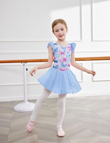 Zaclotre بنات كشكش كم الباليه ثياب مع تنورة متقاطعة الظهر لامعة ملابس رقص الجمباز طفل حجم 3-11 in Kuwait