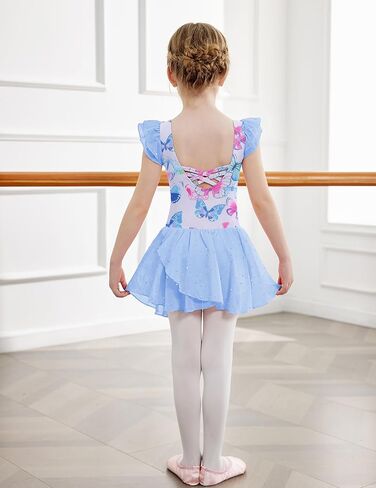 Zaclotre بنات كشكش كم الباليه ثياب مع تنورة متقاطعة الظهر لامعة ملابس رقص الجمباز طفل حجم 3-11 in Kuwait