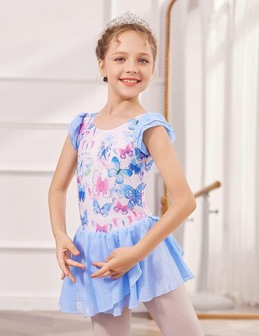 Zaclotre بنات كشكش كم الباليه ثياب مع تنورة متقاطعة الظهر لامعة ملابس رقص الجمباز طفل حجم 3-11 in Kuwait