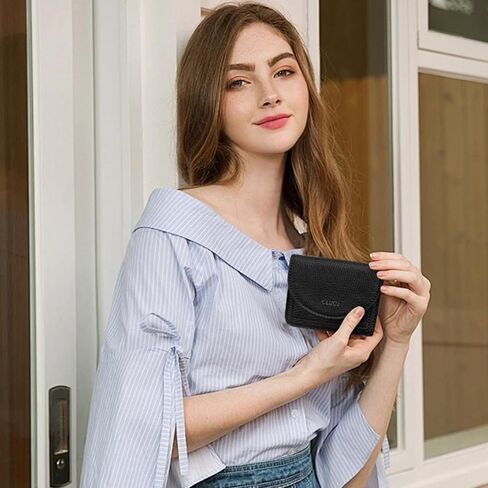 CLUCI Small Womens Wallet Leather RFID Blocking Card Holder Ladies Wallets with Wrist Strap Black in Saudi Arabia