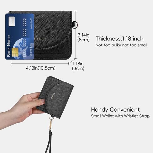 CLUCI Small Womens Wallet Leather RFID Blocking Card Holder Ladies Wallets with Wrist Strap Black in Saudi Arabia